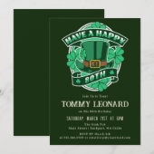 Invitation 80e anniversaire fête Leprechaun Casquette Shamroc (Devant / Derrière)