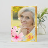 Invitation 80e anniversaire fête rose floral blanc photo (Debout devant)