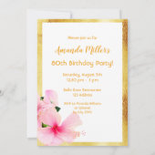 Invitation 80e anniversaire fête rose floral blanc photo (Dos)