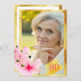 Invitation 80e anniversaire fête rose floral blanc photo