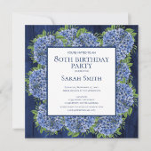 Invitation 80e Anniversaire Fête Rustique Bois Hydrangeas Ble (Devant)