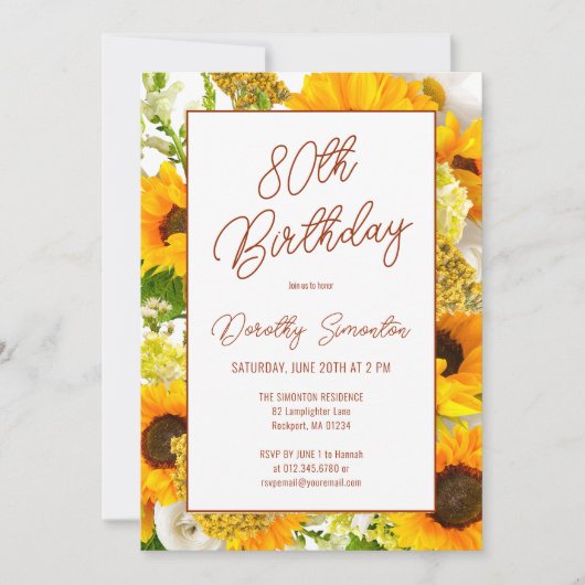 Invitation 80e anniversaire Fleur de soleil moderne Floral (Devant)
