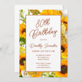 Invitation 80e anniversaire Fleur de soleil moderne Floral (Devant / Derrière)
