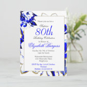 Invitation 80e anniversaire floral bleu et blanc printemps él (Debout devant)