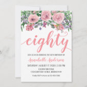 Invitation 80e anniversaire Floral Blush Rose Aquarelle Rusti (Devant)