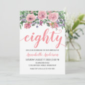 Invitation 80e anniversaire Floral Blush Rose Aquarelle Rusti (Debout devant)