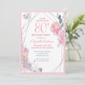 Invitation 80e anniversaire Floral Blush Rose Watercolor Part (Debout devant)