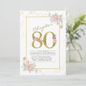 Invitation 80e anniversaire Floral Gold Script (Debout devant)
