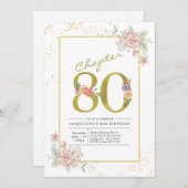 Invitation 80e anniversaire Floral Gold Script (Devant / Derrière)