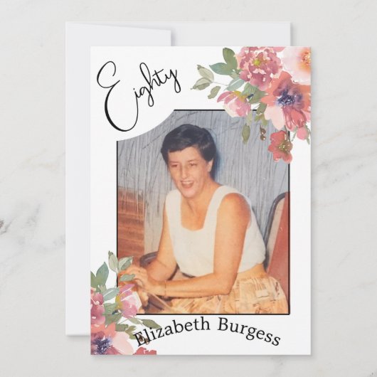 Invitation 80e anniversaire Floral Photo Elegant Anniversaire (Dos)