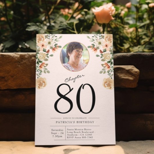Invitation 80e anniversaire Floral Photo Party