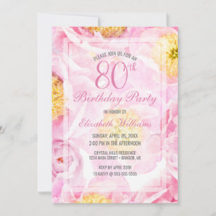 Invitation 80e anniversaire Floral Pink Watercolor Party