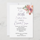 Invitation 80e anniversaire Floral Rose Elégant anniversaire (Devant)