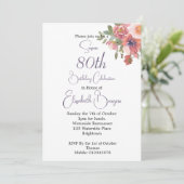Invitation 80e anniversaire Floral Rose Elégant anniversaire (Debout devant)