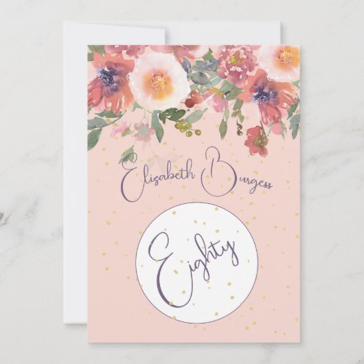 Invitation 80e anniversaire Floral Rose Elégant anniversaire (Dos)