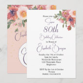 Invitation 80e anniversaire Floral Rose Elégant anniversaire (Devant / Derrière)