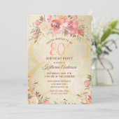Invitation 80e anniversaire Floral rose Roses Gold Shimmer Pa (Debout devant)