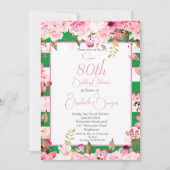 Invitation 80e anniversaire Floral Rose Vert rose (Devant)