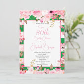 Invitation 80e anniversaire Floral Rose Vert rose (Debout devant)