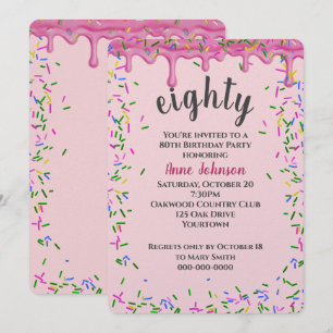 Invitation 80e Anniversaire Glaçage Rose Et Paillettes