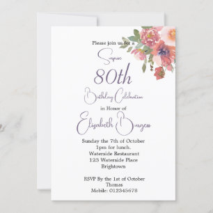Invitation 80e anniversaire Gold Floral Rose Élégant