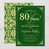 Invitation 80e anniversaire - Gold Green Damask (Devant / Derrière)