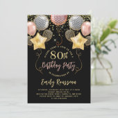 Invitation 80e anniversaire Gold Parties scintillant Ballons (Debout devant)