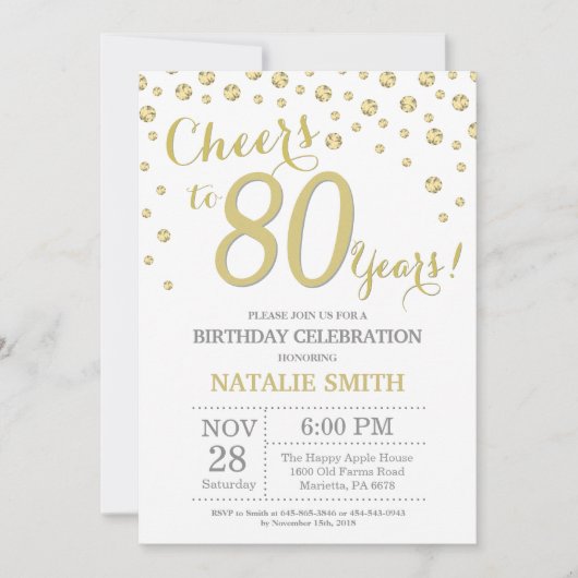 Invitation 80e anniversaire Gold Parties scintillant Diamond  (Devant)