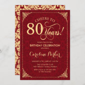 Invitation 80e anniversaire - Gold Red Damask (Devant / Derrière)