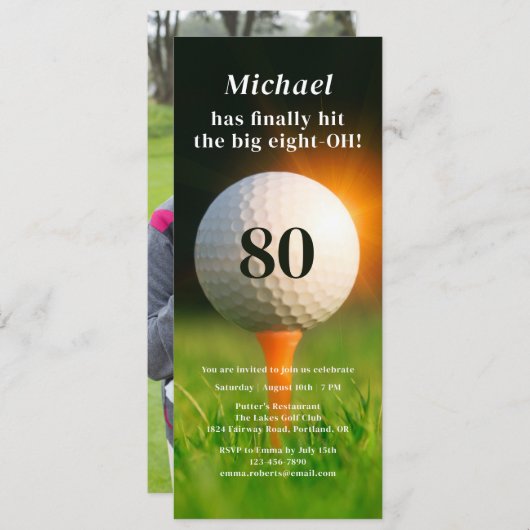 Invitation 80e Anniversaire Golf 80e Photo QR Code (Devant / Derrière)
