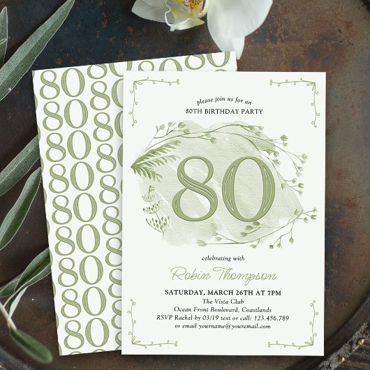 Invitation 80e anniversaire Green Dainty Fleur sauvage Numéro