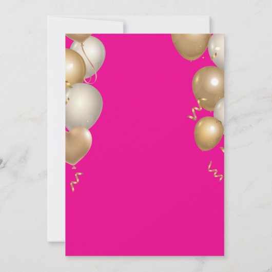 Invitation 80e Anniversaire Hot Pink et Gold Balloons Confett (Dos)