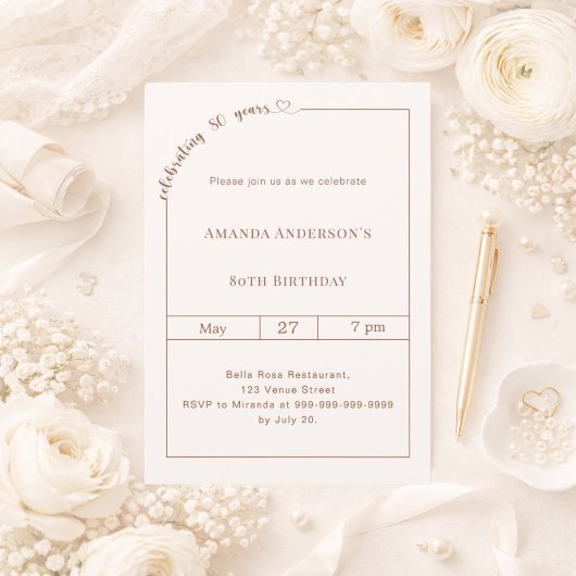 Invitation 80e anniversaire ivoire simple moderne