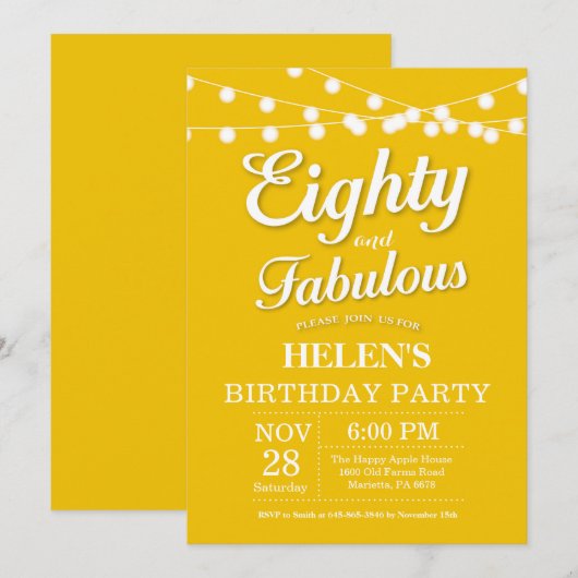 Invitation 80e anniversaire Jaune Fabuleux (Devant / Derrière)