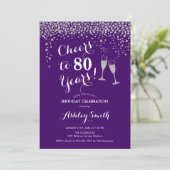 Invitation 80e Anniversaire - Joue À 80 Ans Argent Violet (Debout devant)