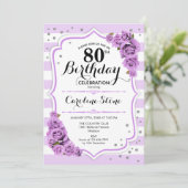 Invitation 80e anniversaire - Lavande Blanc Fleurs pourpres (Debout devant)