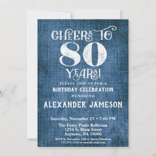 Invitation 80e anniversaire Lin bleu Bravo rustiqu