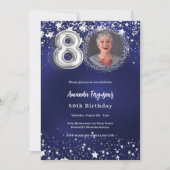 Invitation 80e anniversaire marine bleu argent étoiles photo (Devant)