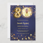Invitation 80e anniversaire marine bleu or étoiles photo (Devant)