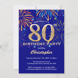 Invitation 80e anniversaire Marine Blue and Gold Rainbow Fire