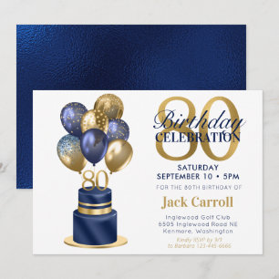 Invitation 80e anniversaire Marine Blue Balloon Cake