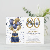 Invitation 80e anniversaire Marine Blue Balloon Cake (Debout devant)