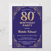 Invitation 80e anniversaire Marine Parties scintillant bleu e (Devant)