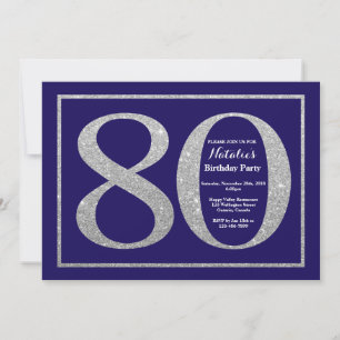 Invitation 80e anniversaire Marine Parties scintillant bleue
