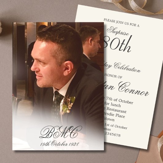 Invitation 80e anniversaire masculin simple élégante photo pe