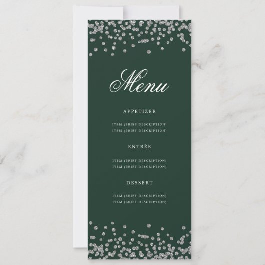 Invitation 80e Anniversaire Menu Fête Argent Confetti Vert (Dos)