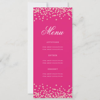 Invitation 80e anniversaire Menu Rose Gold Confetti Hot Pink