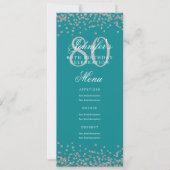 Invitation 80e Anniversaire Menu Silver Confetti Turquoise (Devant)