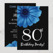 Invitation 80e anniversaire Modèle Blue Daisy (Devant / Derrière)