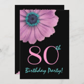 Invitation 80e anniversaire Modèle - Rose Daisy (Devant / Derrière)